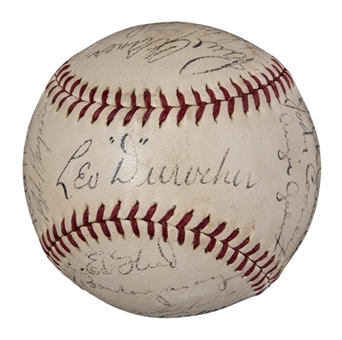 1943 Brooklyn Dodgers Team Signed ONL Frick Baseball With 24 Signatures Including Durocher and Waner (Beckett)